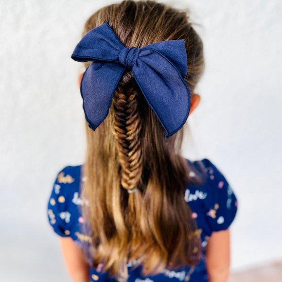 Big Girl's Cotton Fabric Bow Clip Set of 4 (Jane Set of 4) - Picture 3 of 5